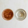 Undersides of silver and lucite candle holders