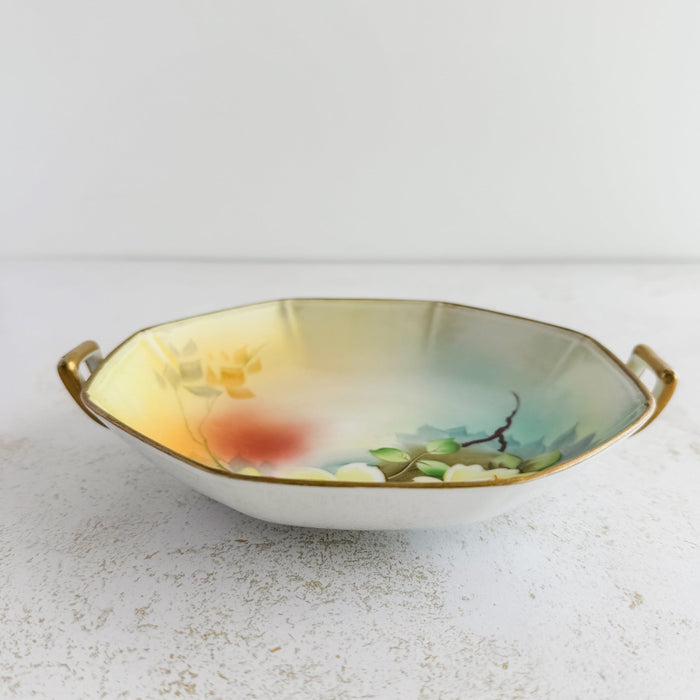 Side view of Meito China hand-painted dish