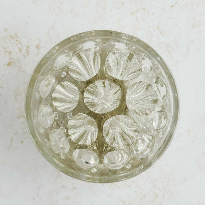 Top down view of 19-hold glass frog on a light background