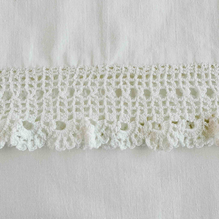Close-up of pillowcase crochet lace edging