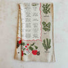 Folded tea towel showing lower right border illustrations