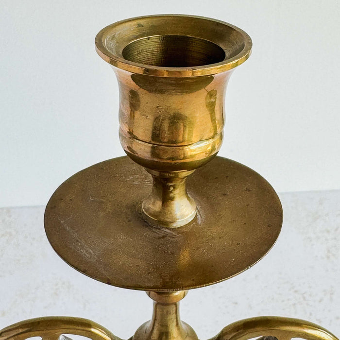 Close-up of patina center cup and bobeche of candelabra