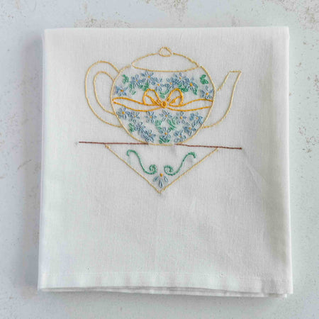 Yellow teapot tea towel folded for storage