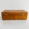 Back of inlaid wood box showing hinges
