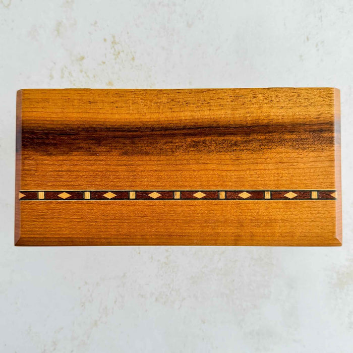 Top down view of inlaid wood box