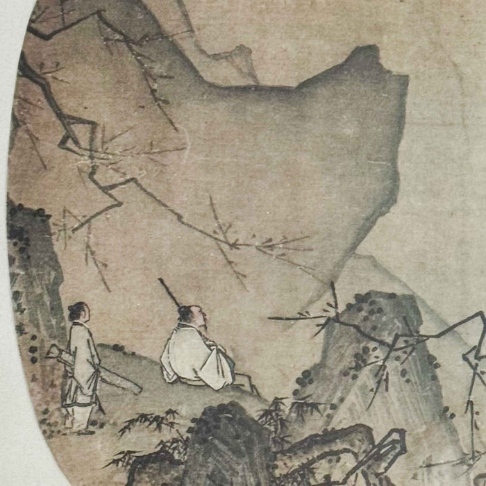 Close-up of two figures in viewing plum blossoms print 