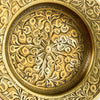 Close-up of vintage brass dish 2 floral engraving