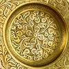 Close-up of vintage brass dish 1 floral engraving