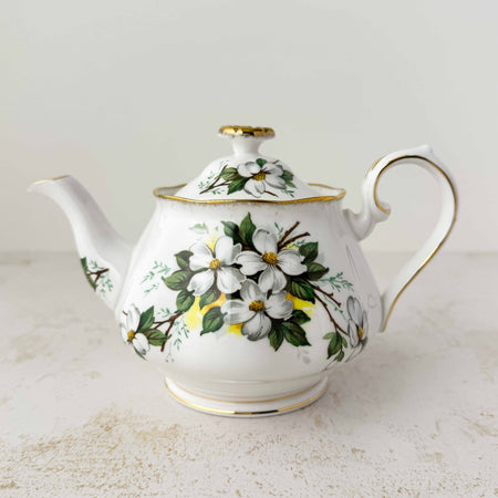 Front view of Royal Albert White Dogwood teapot