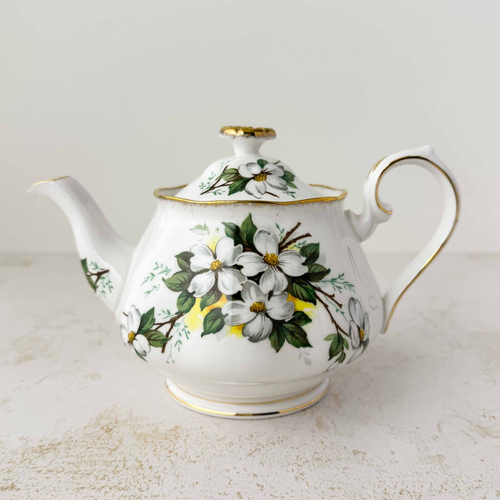 Front view of Royal Albert White Dogwood teapot