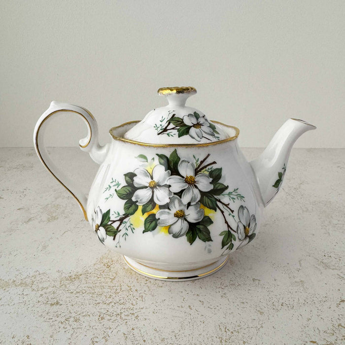 Back view of Royal Albert White Dogwood teapot