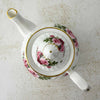 Top down view of pink and burgundy rose Heirloom teapot