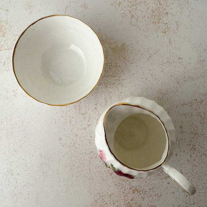 Top down view of Royal Patrician sugar bowl and creamer showing openings and interiors