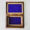 Top down view showing interior of box and lid of vintage tree of life wooden box