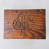 Top down view of vintage tree of life wooden box