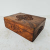 Three quarter view of vintage tree of life wooden box
