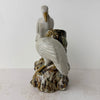 Right side view of vntage majolica style crane spill vase
