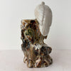 Left side view of vntage majolica style crane spill vase