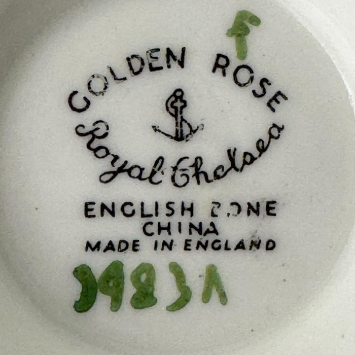 Backstamp on Royal Chelsea Golden Roses teacup