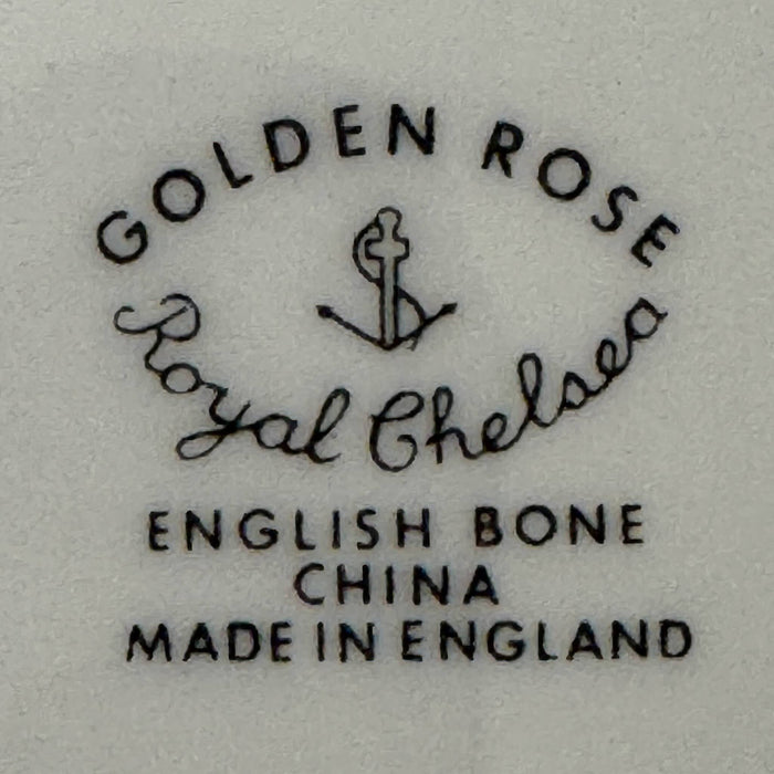 Backstamp on Royal Chelsea Golden Roses side plate
