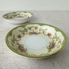 View of two Noritake Marlene Green dessert bowls with one bowl in front of the other