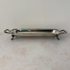 Side view of vintage silverplate rectangular serving tray