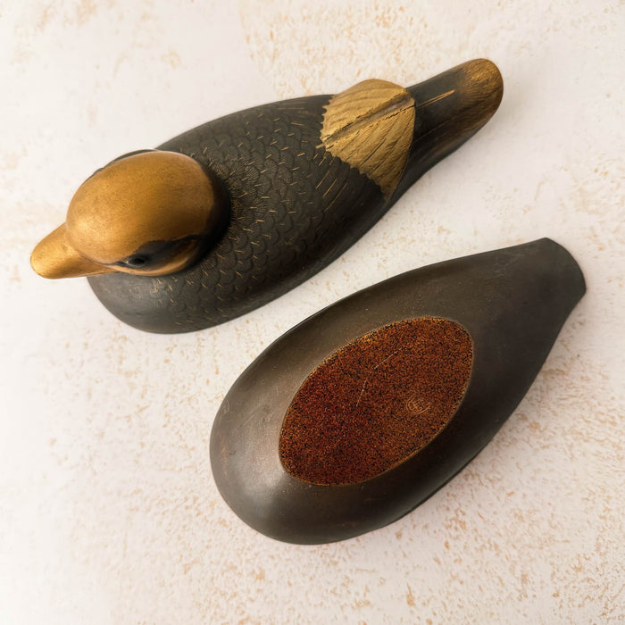 Top and bottom of female Japanese mandarin duck incense box