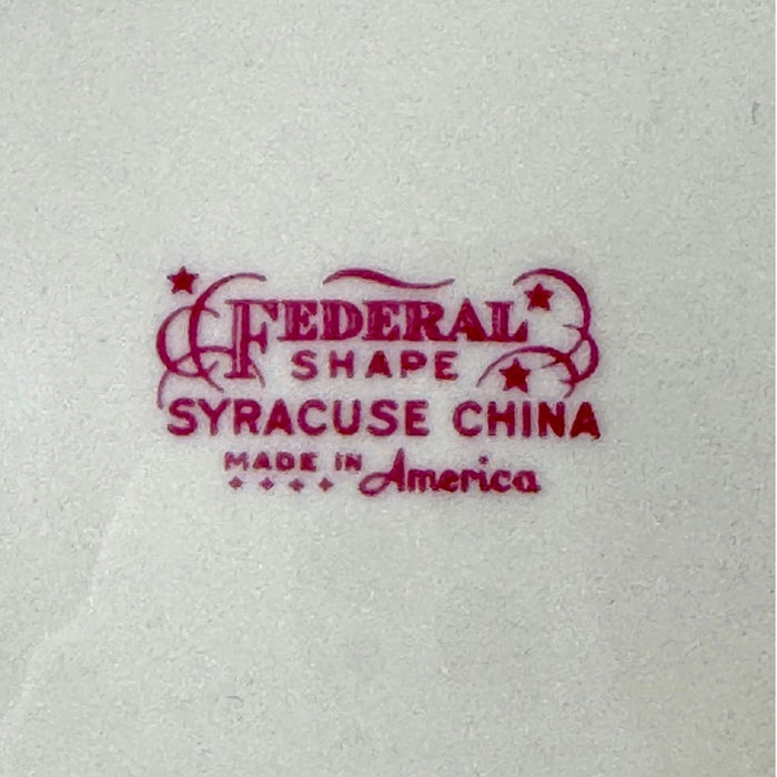 Close-up of the Federal Shape Syracuse China Made in America backstamp.