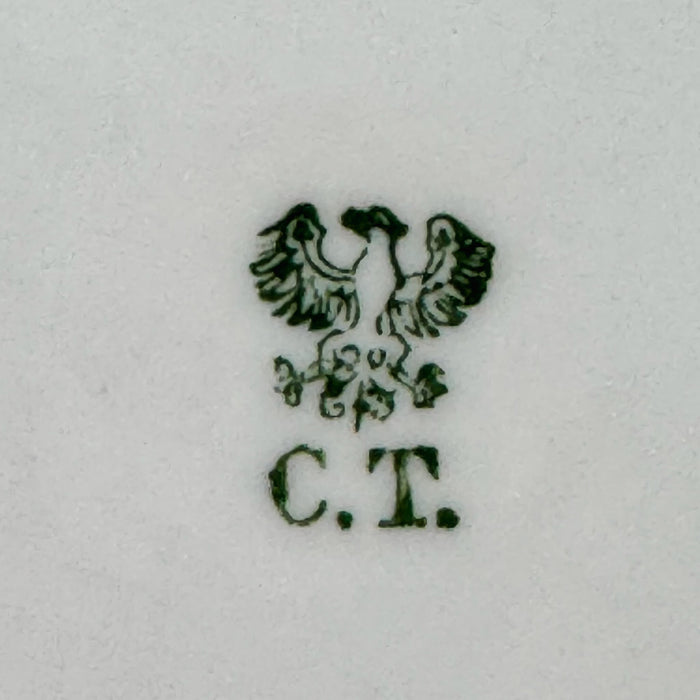 Backstamp on large antique Carl Tielsch pink rose bowl backstamp