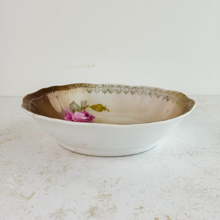 Side view of small antique Carl Tielsch pink rose bowl 