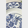 Video showing border and center of vintage Wood & Sons Yuan blue and white plate with bird, floral, and geometric decoration.