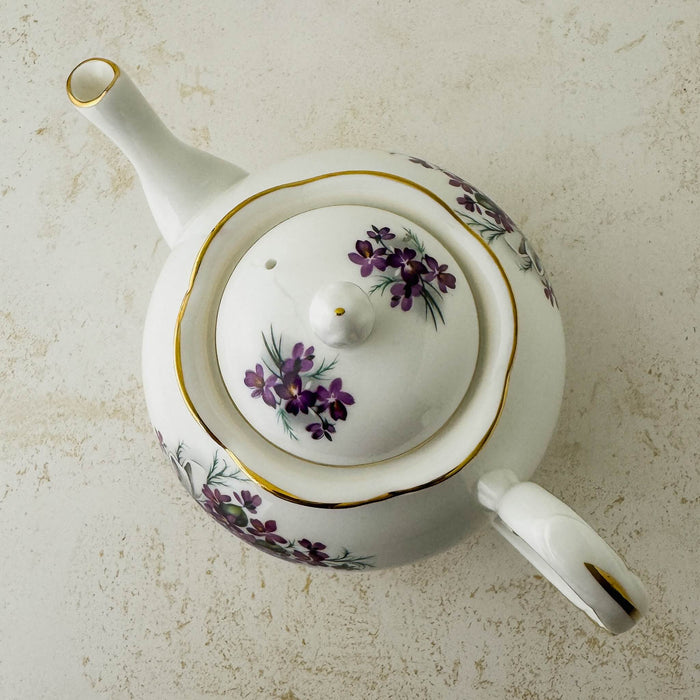 Top down view of Royal Grafton purple violets teapot